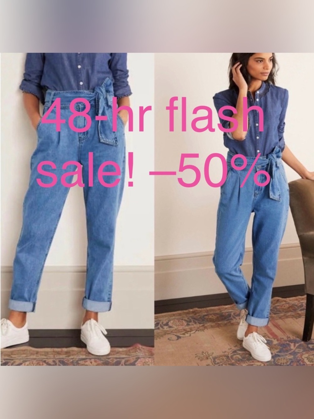 Boden High-Waisted Button-Up Jeans with Belt - Picture 2 of 16